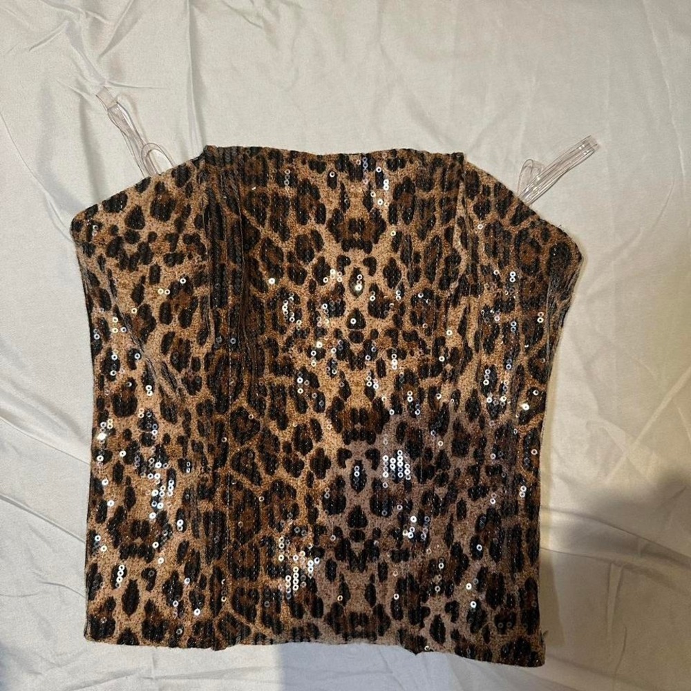 Leopard print sequin‎ corset top